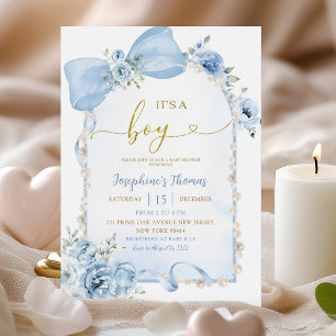 Blå Blommigt Coquette Bow sin pojkvän. Inbjudningar
