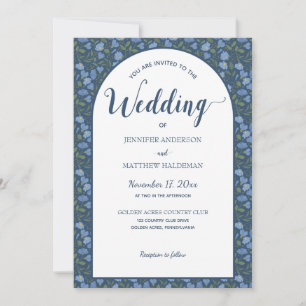 Blå Blommigt, Delphinium Flowers Arch Shape Bröllo Inbjudningar