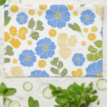 Blå Blommigt Designer Kökshandduk<br><div class="desc">Det söt Vår-blommönstret har blåzebrablommor, löv inslag och grönt fern löv. Hand plockade, originalgrafik.</div>