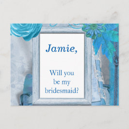 Blå Blommigt... Du blir min Bridesmaid Inbjudan Vykort