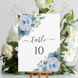 Blå Blommigt Elegant bröllop-Bordsnummer Inbjudningar