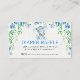 Blå Blommigt Elephant Baby Diaper Raffle Biljett Tilläggskort