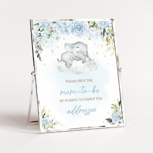 Blå Blommigt Elephant Baby Shower Kuvert Station Poster