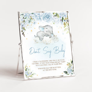 Blå Blommigt Elephant Baby Shower Säg inte Baby Poster