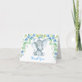 Blå Blommigt Elephant Baby Shower Tackkort