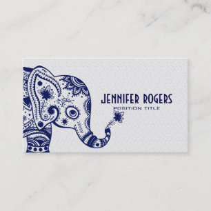 Blå Blommigt Elephant over White Snöre Background Visitkort