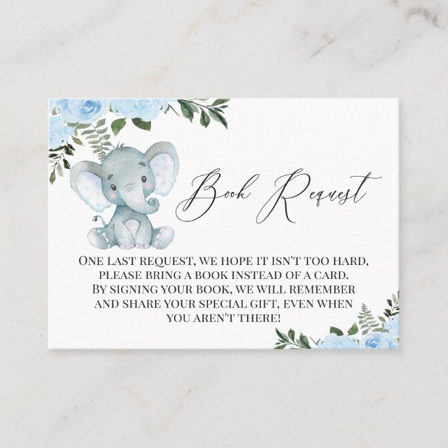 Blå Blommigt Elephant Peanut Bok-begärandehölje Visitkort (Framsida)