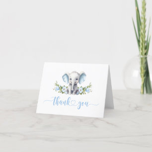 Blå Blommigt Elephant Pojke Shower Tack Kort