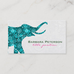 Blå Blommigt Elephant White Damasks Visitkort