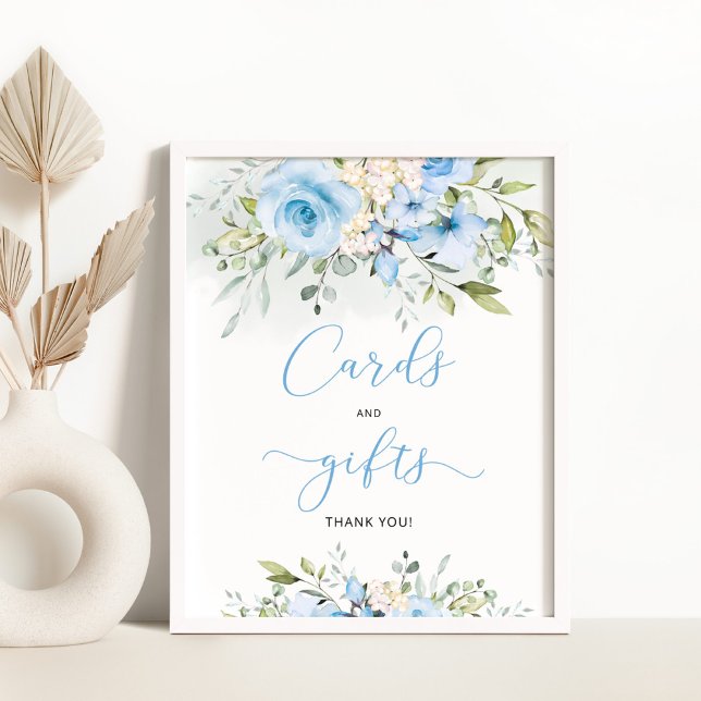 Blå blommigt-eucalyptus-kort och presentkort poster (Skapare uppladdad)