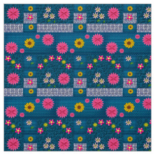 Blå Blommigt Fabric Tyg