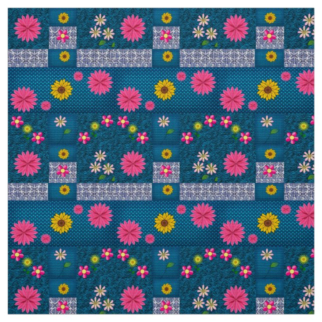 Blå Blommigt Fabric Tyg (Provkarta)