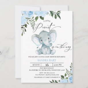 Blå Blommigt Foliage Elephant Peanut Baby Shower Inbjudningar