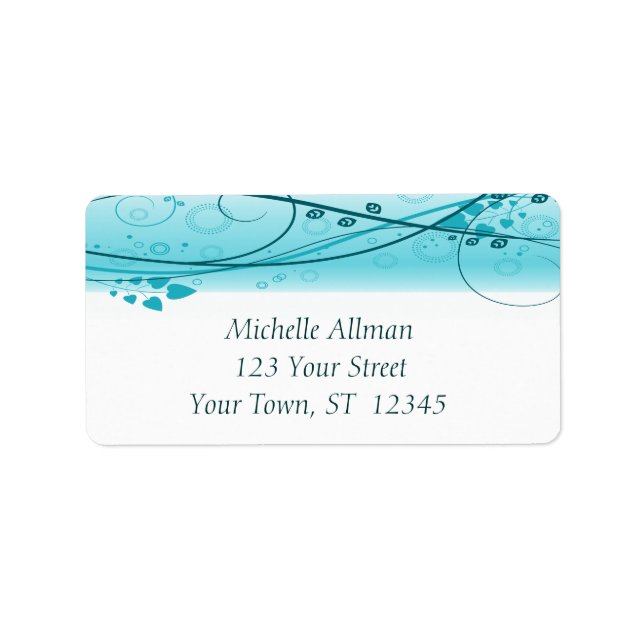Blå Blommigt för Abstrakt Swirls-etikett Adressetikett (Framsidan)