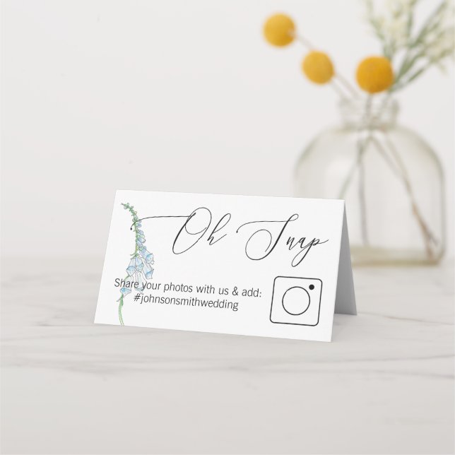 Blå Blommigt för foto- bord-kort Placeringskort (Framsida)