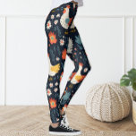 Blå Blommigt för kålhöns i Cute Roligt Navy Blue  Leggings<br><div class="desc">Leggings adorned Chicken mönster.</div>