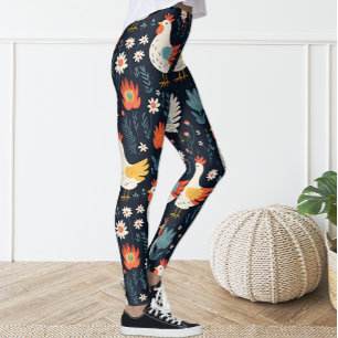 Blå Blommigt för kålhöns i Cute Roligt Navy Blue  Leggings