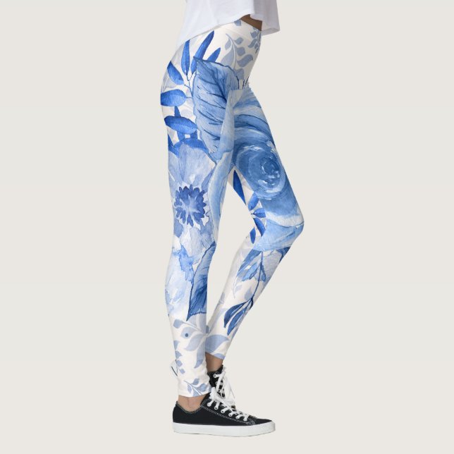 Blå blommigt för kvinnliga stilishteens leggings (Höger)