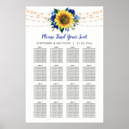 Blå Blommigt för solrossätesdiagram Bröllop Poster