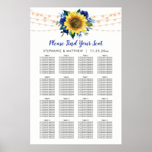 Blå Blommigt för solrossätesdiagram Bröllop Poster