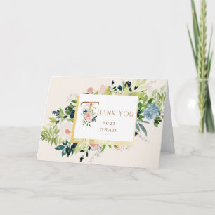 blå  blommigt Foto Studenten Tack Kort