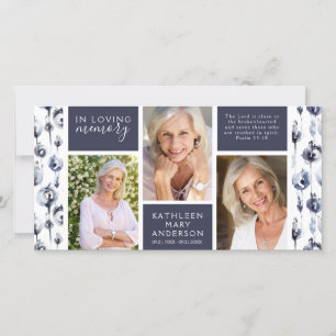 Blå Blommigt Fotokollage Funeral Sympathy Tack Kort
