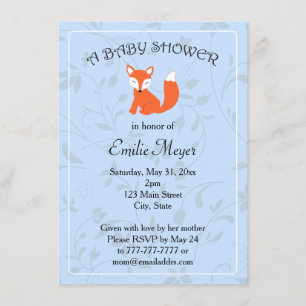 Blå Blommigt Fox Woodland Baby Shower Inbjudningar