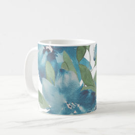 Blå Blommigt Fusion Watercolor Hand-målat Kaffemugg