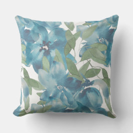 Blå Blommigt Fusion Watercolor Hand-målat Kudde