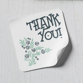 Blå Blommigt Fyrkantigt Klistermärke