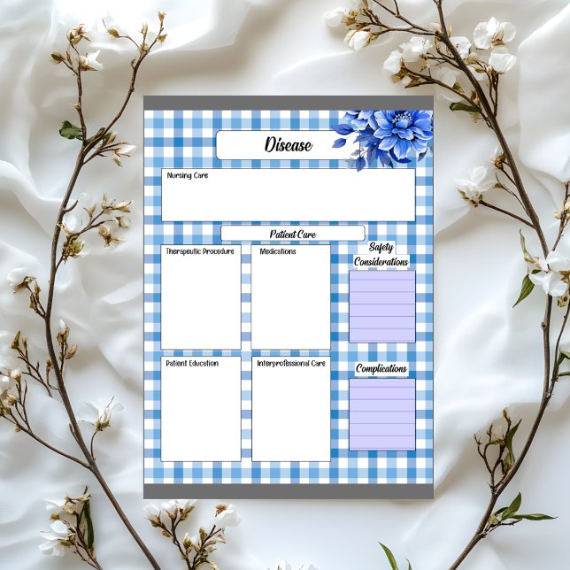 Blå Blommigt Gingham _ Sjukdom Temp 2 Anteckningsblock (Skapare uppladdad)