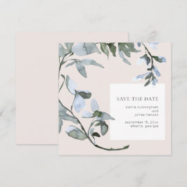Blå Blommigt Greenery Bröllop spara datum Card Datumet