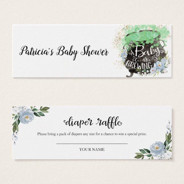 Blå Blommigt Halloween Baby Shower Raffle Litet Visitkort (Framsida & baksida)