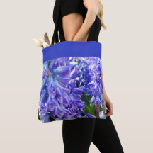 Blå Blommigt Hyacint Flowers Tote