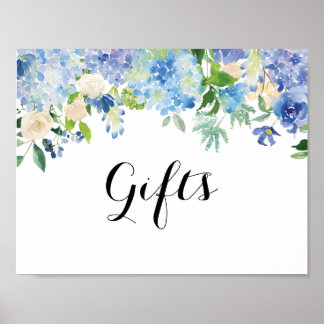 Blå Blommigt Hydrangea Gift Bord-tecken Poster