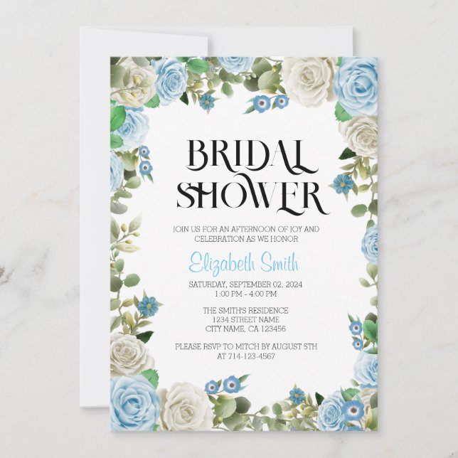 Blå Blommigt Inbjudningskort för möhippan-mall (Framsida)