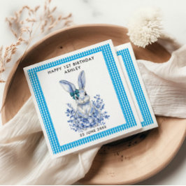 Blå Blommigt Kanin 1:a födelsedagsdagen för barn Pappersservett