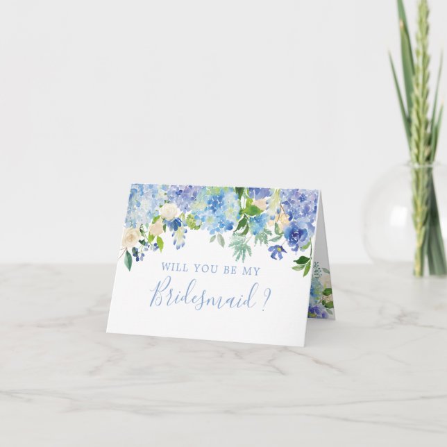 Blå Blommigt kommer du att få ett Bridesmaid-kort Inbjudan (Framsida)