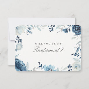 Blå Blommigt kommer du bli min bridesmaid Inbjudningar