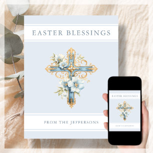 Blå Blommigt Kor Religiösa Påsk Blesses Julkort