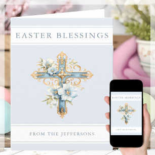 Blå Blommigt Kor Religiösa Påsk Blesses Kort