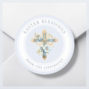 Blå Blommigt Kor Religiösa Påsk Blesses Runt Klistermärke