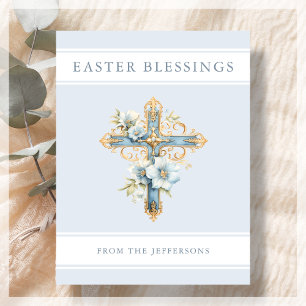 Blå Blommigt Kor Religiösa Påsk Blesses Vykort