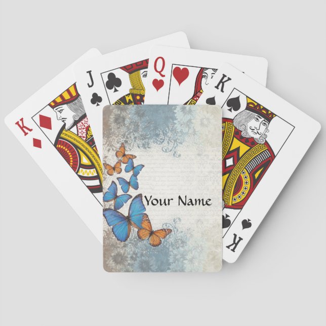 Blå blommigt kortlek (Baksidan)