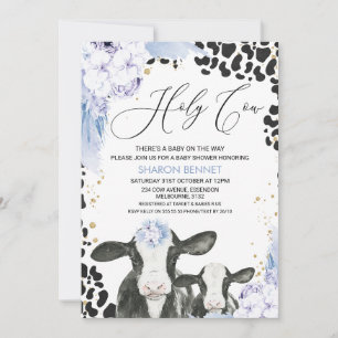 Blå Blommigt Kow Calf Boho Blommigt Baby Shower Inbjudningar