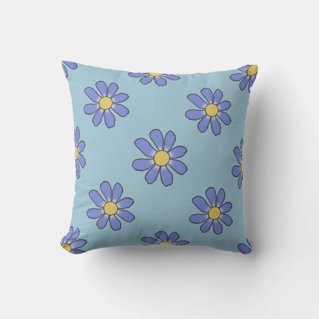 Blå Blommigt Kudde (Framsida)