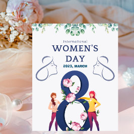 Blå Blommigt Kvinnodagen Poster