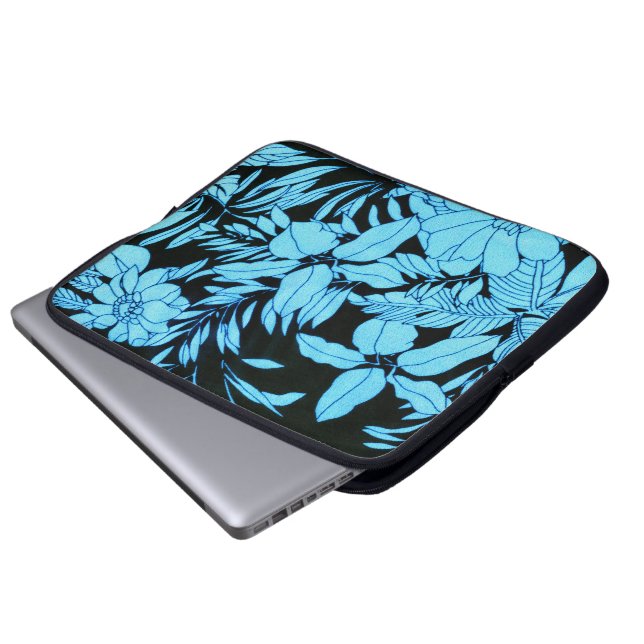 Blå Blommigt Laptop Sleeve (Framre botten)