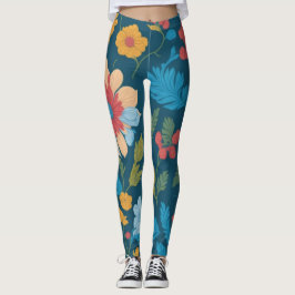 Blå Blommigt Leggings