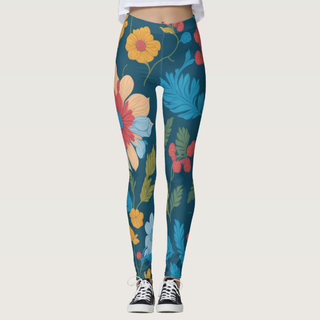 Blå Blommigt Leggings (Framsida)